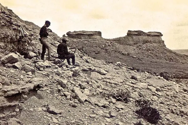 Surveyors in the desert landscape, circa 1900